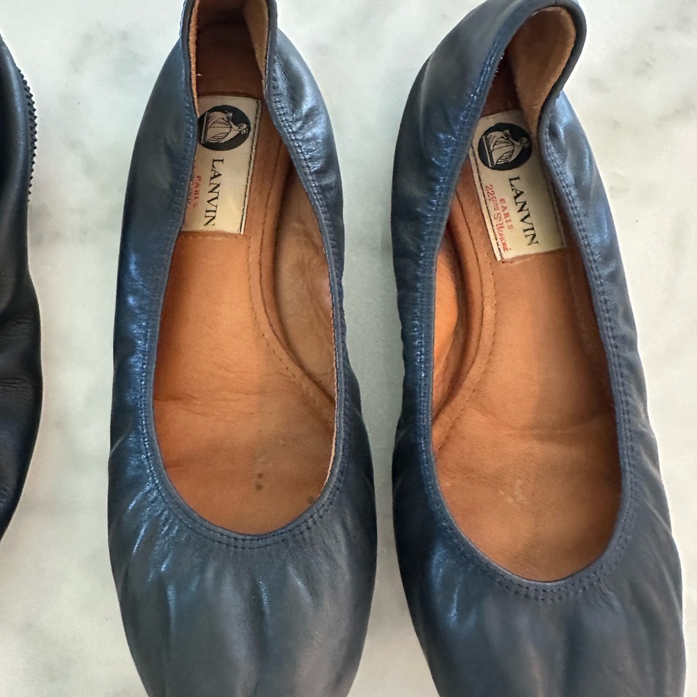 Lanvin Forest Green Leather Ballet Flats
